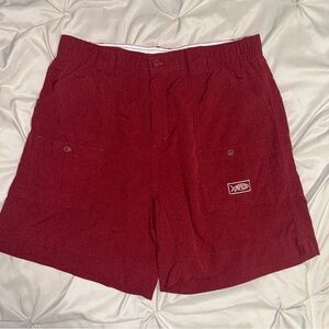 AFTCO Swim Surf Shorts Men’s 38 Red Nylon Elastic Waist Logo Embroidered‎